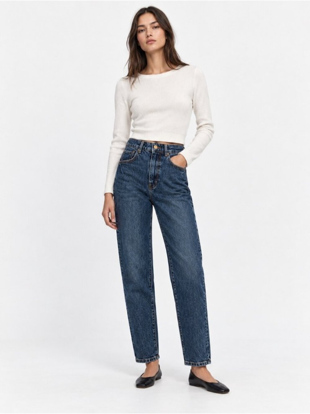Zara Cropped Straight Leg Mom Jeans 90s Size 2 Denim Dark Wash Cotton Minimalist